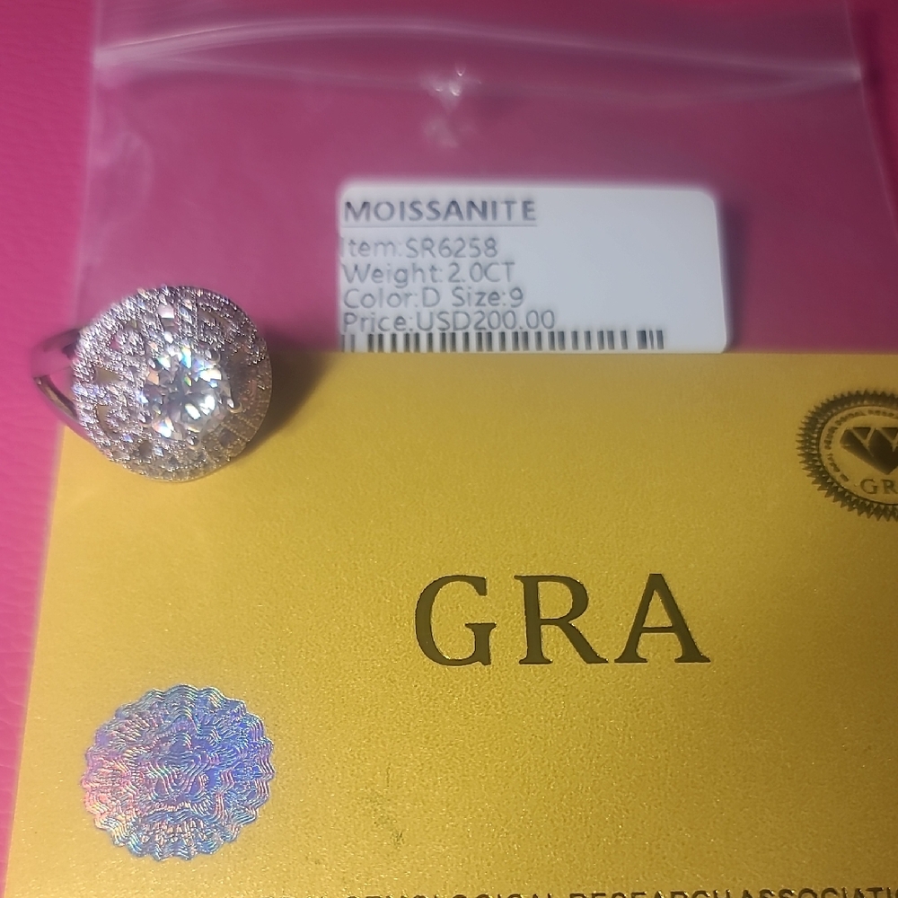 GRA Moissanite Sparkling Silver Ring